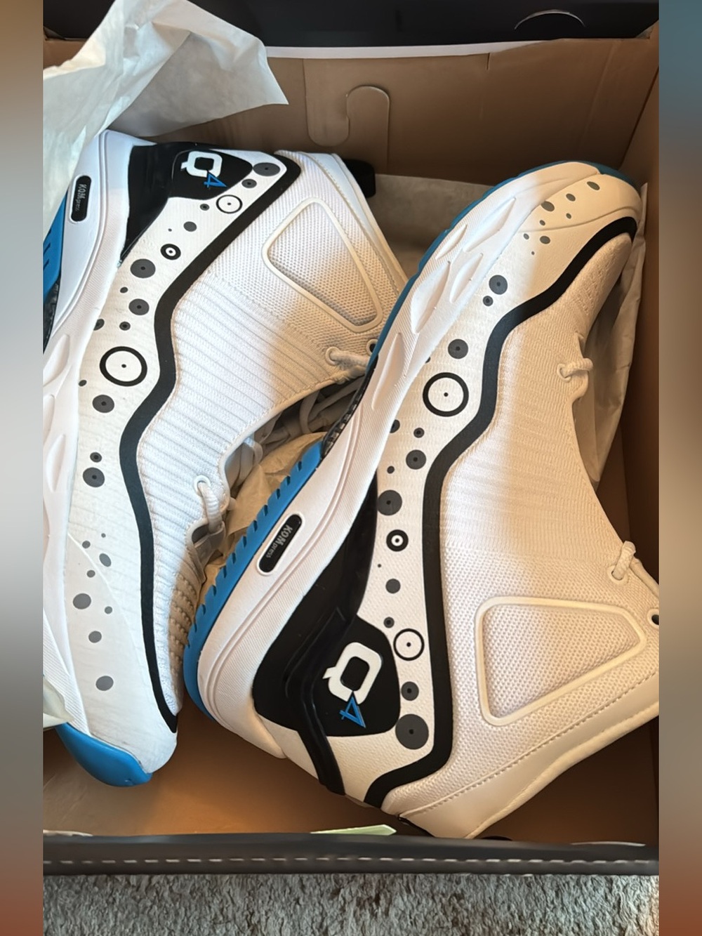 White Athletic Sneakers with Black & Blue Accents